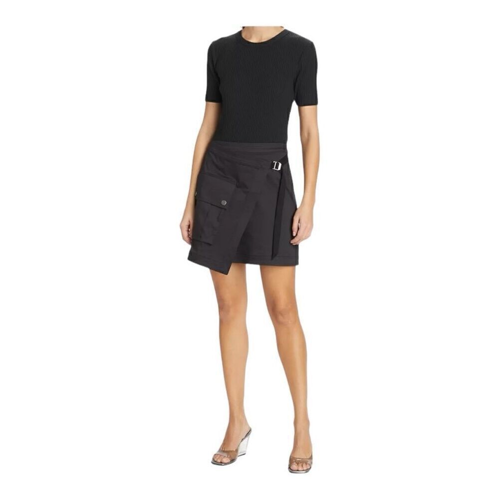 Veronica Beard Valerio Black Stretch Cotton Wrap-Effect Minidress Size Smalll
